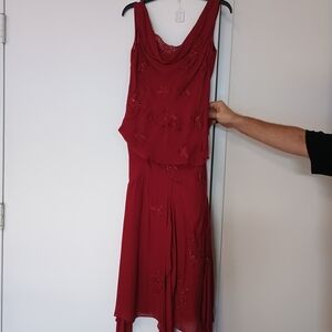 Red Embroidered Top & Skirt Set